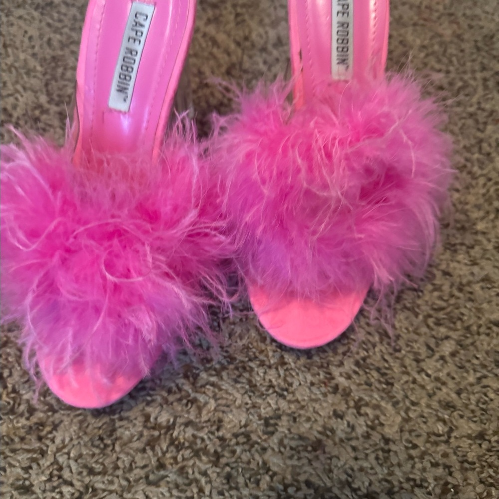 Cape Robbin Fuchsia Feathered Heels